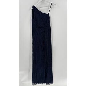 NWT Adrianna Papell Gown Womens 6P Blue Stardust Pleated Draped One Shoulder